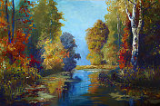 油画中神奇的秋天风景