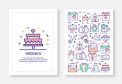 婚礼概念线风格封面设计的年度报告，传单，小册子。