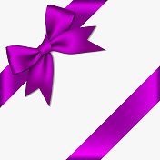 现实装饰光泽缎紫色蝴蝶结丝带丝带，孤立在白色背景