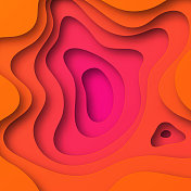 剪纸背景-红色抽象波浪形状-时尚的3D设计