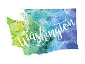 华盛顿州栅格水彩地图插图