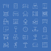 家具相关矢量细线图标的简单设置。大纲符号集合。 家具相关矢量细线图标的简单设置。大纲符号集合。