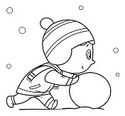 涂色书,男孩堆雪人 涂色书,男孩堆雪人