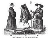 日本和尚,佛教僧侣,雕刻古董,仪式和宗教人物和用具的远东雕刻古董插图,出版1851年 日本和尚,佛教僧侣,雕刻古董,仪式和宗教人物和用具的远东雕刻古董插图,出版1851年