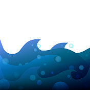 分层的蓝绿色海浪和气泡-概念的一个冒泡的二维海洋。 分层的蓝绿色海浪和气泡-概念的一个冒泡的二维海洋。