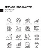 研究和分析相关矢量线图标的简单集。大纲符号集合。