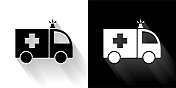 救护车黑白图标与长影子 救护车黑白图标与长影子