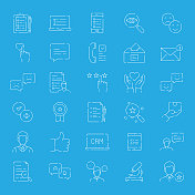 简单的一组调查和奖状相关矢量细线图标。大纲符号集合。