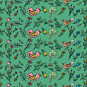 鸟涂鸦无缝图案 鸟涂鸦无缝图案