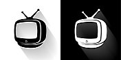 电视黑白图标与长影子 电视黑白图标与长影子