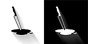 刀和血池黑色和白色图标与长影子