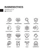 与商业道德相关的矢量线图标的简单设置。大纲符号集合 与商业道德相关的矢量线图标的简单设置。大纲符号集合
