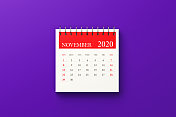 2020年11月紫色背景日历
