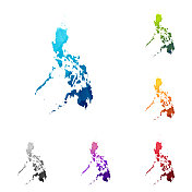 菲律宾地图在低多边形风格-彩色多边形几何设计