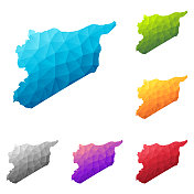 叙利亚地图在低多边形风格-彩色多边形几何设计