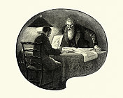 两个欣赏艺术的男人,维多利亚时代,19世纪 两个欣赏艺术的男人,维多利亚时代,19世纪