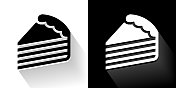 蛋糕切片黑色和白色图标与长影子