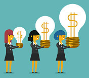 拿着灯泡的女商人