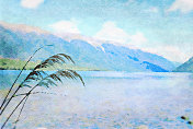在纳尔逊湖国家公园罗托鲁阿湖水彩画