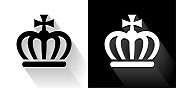 皇冠黑色和白色图标与长影子