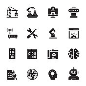 机器人工程相关矢量图标的简单集合。符号集合。 机器人工程相关矢量图标的简单集合。符号集合。