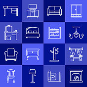 家具相关矢量线图标的简单设置。大纲符号集合。 家具相关矢量线图标的简单设置。大纲符号集合。