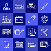 汽车服务相关的矢量线图标的简单设置。大纲符号集合。 汽车服务相关的矢量线图标的简单设置。大纲符号集合。