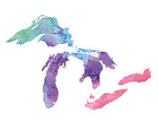 五大湖水彩光栅地图插图