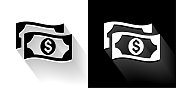 金钱黑白图标与长影子