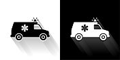救护车黑白图标与长影子 救护车黑白图标与长影子