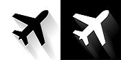 飞机黑色和白色图标与长影子