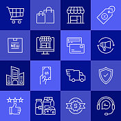 购物和零售相关的矢量线图标的简单设置。大纲符号集合。