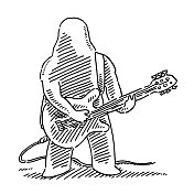 卡通重金属音乐家电子吉他手绘图
