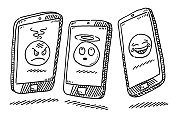 智能手机屏幕上的三个不同的笑脸符号