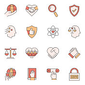 与商业道德相关的矢量线图标的简单设置。大纲符号集合