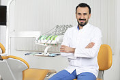 成年男性口腔医师在牙科诊所等候病人