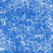 蓝色泳池水面与太阳眩光和波浪。现实的矢量背景插图。热带背景，热带设计元素，夏季概念