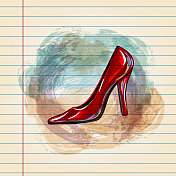 高跟鞋画在横格纸上