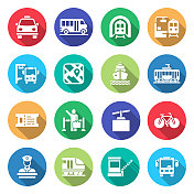 公共交通相关的矢量平面图标的简单设置。符号集合 公共交通相关的矢量平面图标的简单设置。符号集合