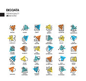 简单的大数据相关向量聚光灯线图标集。大纲符号集合。