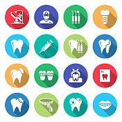 牙科相关矢量平面图标的简单设置。符号集合 牙科相关矢量平面图标的简单设置。符号集合