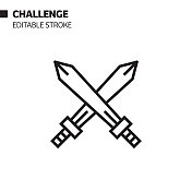 挑战线图标,轮廓向量符号插图。完美像素,可编辑的描边。 挑战线图标,轮廓向量符号插图。完美像素,可编辑的描边。