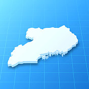 乌干达3D地图上的蓝色背景