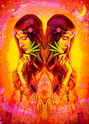 年轻的波西米亚女人拿着大麻叶放松