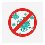 停止标志的病毒，细菌，细菌和微生物，矢量图标
