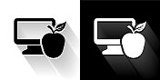 笔记本电脑和苹果长影黑白图标