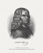 Adelbert von Chamisso(1781-1838),德法博物学家和诗人,木刻,1897年 Adelbert von Chamisso(1781-1838),德法博物学家和诗人,木刻,1897年