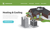 家庭效率采暖和制冷信息图设计模板与3d家庭空调和炉