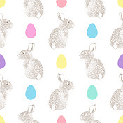 复活节图案与兔子钢笔和墨水矢量无缝图案