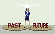 一个女人站在过去和未来之间。